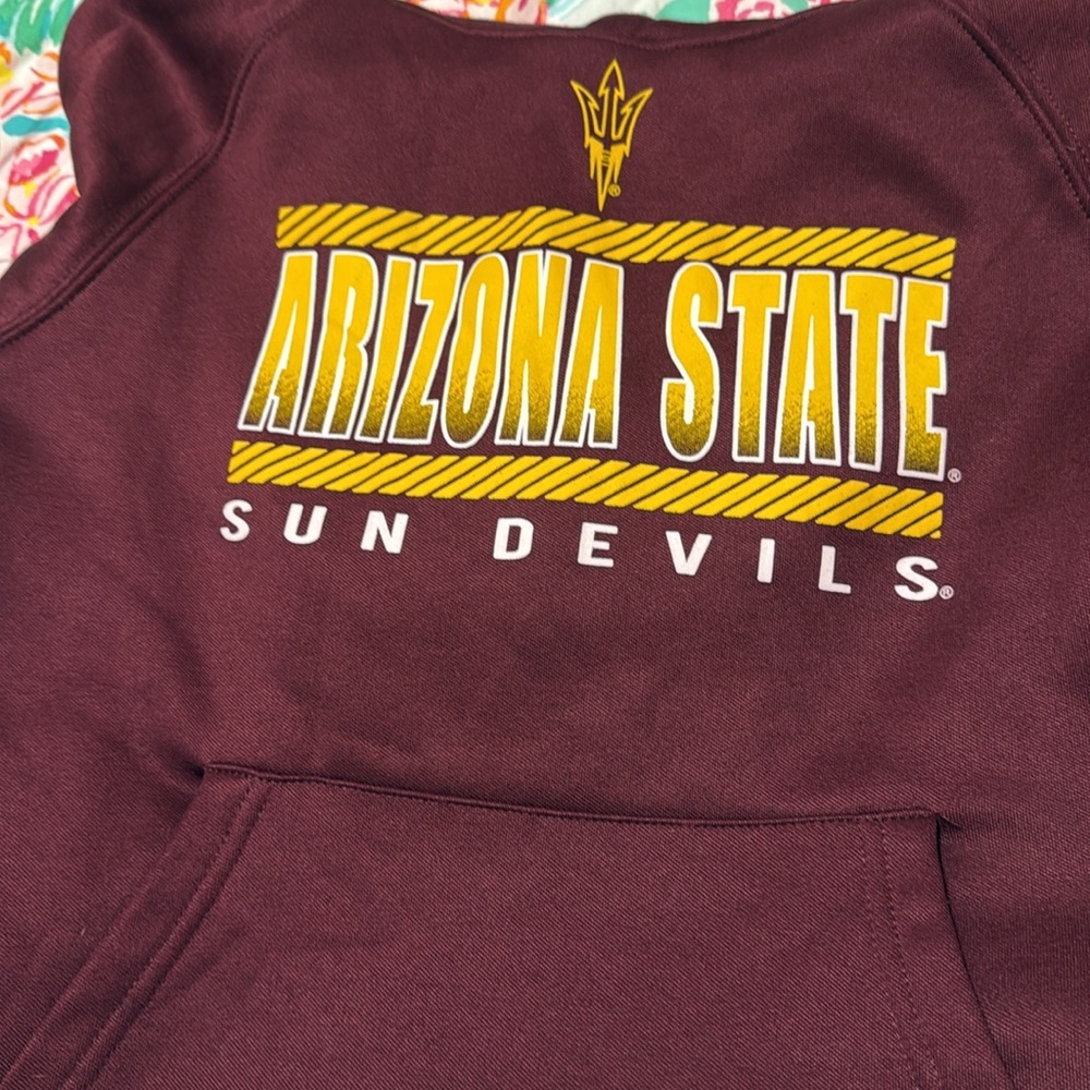 Arizona State Sun ASU Devils Maroon Unisex Hoodie, Size M 12-14, EUC - Picture 4 of 4